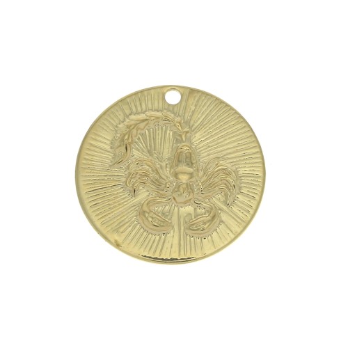 15mm Gold plated Textured Round Charm - Scorpio Zodiac sign x1