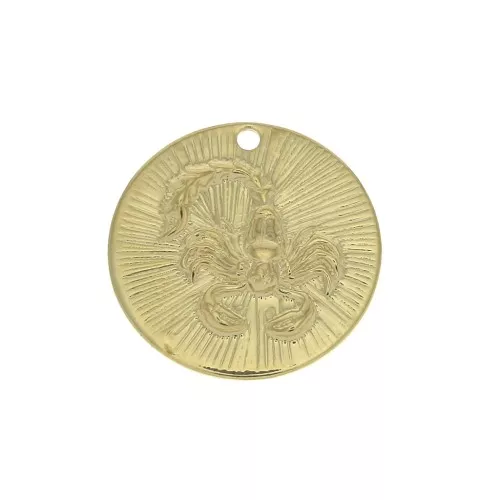 15mm Gold plated Textured Round Charm - Scorpio Zodiac sign x1