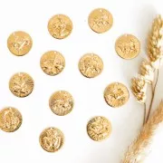 15mm Gold plated Textured Round Charm - Scorpio Zodiac sign x1