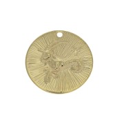 15mm Gold plated Textured Round Charm - Capricorn Zodiac sign x1