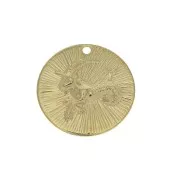 15mm Gold plated Textured Round Charm - Capricorn Zodiac sign x1