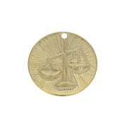 15mm Gold plated Textured Round Charm - Libra Zodiac sign x1