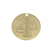15mm Gold plated Textured Round Charm - Libra Zodiac sign x1