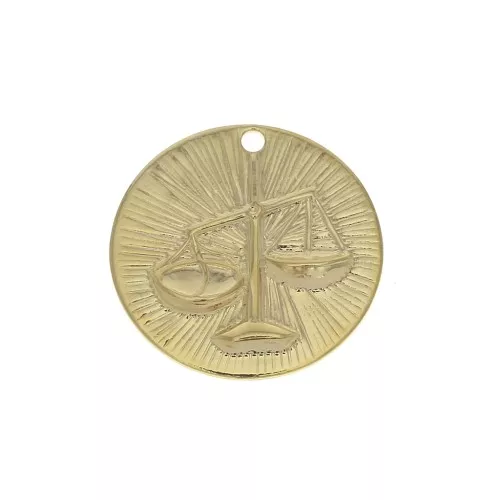 15mm Gold plated Textured Round Charm - Libra Zodiac sign x1