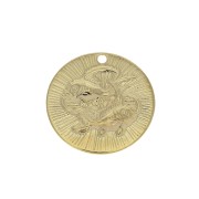 15mm Gold plated Textured Round Charm - Pisces Zodiac sign x1