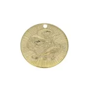 15mm Gold plated Textured Round Charm - Pisces Zodiac sign x1