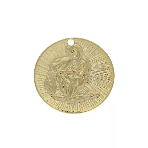 15mm Gold plated Textured Round Charm - Aquarius Zodiac sign x1