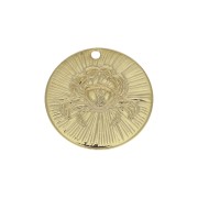 15mm Gold plated Textured Round Charm - Cancer Zodiac sign x1