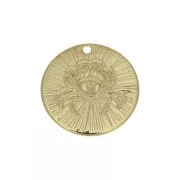 15mm Gold plated Textured Round Charm - Cancer Zodiac sign x1
