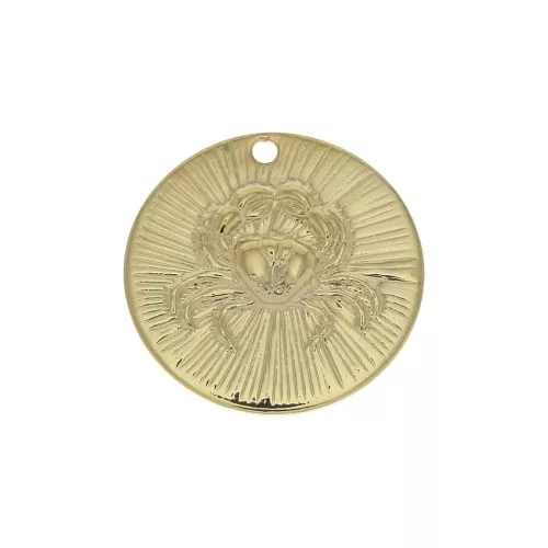 15mm Gold plated Textured Round Charm - Cancer Zodiac sign x1