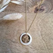 15mm Gold plated Textured Round Charm - Cancer Zodiac sign x1