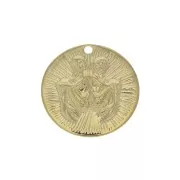 15mm Gold plated Textured Round Charm - Gemini Zodiac sign x1