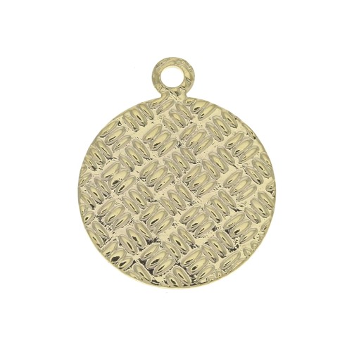 16x13mm Brass round textured charm - Gold Plated x1