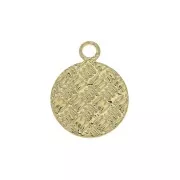 13x10mm Brass round textured charm - Gold Plated x1