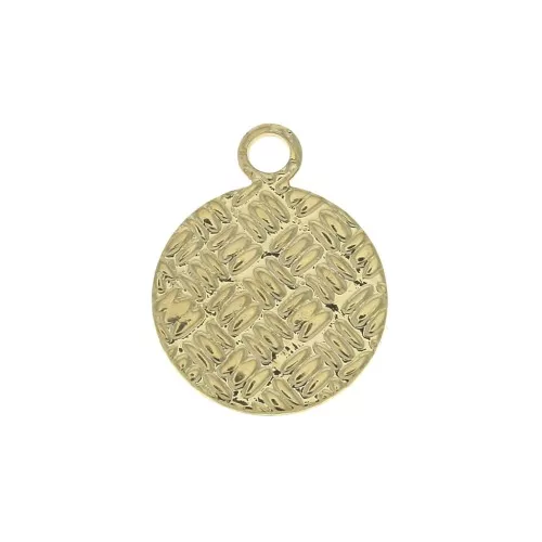 13x10mm Brass round textured charm - Gold Plated x1