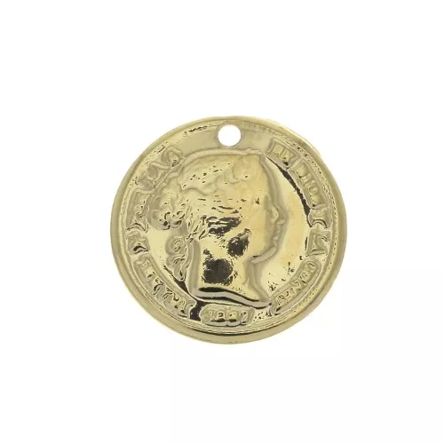 13mm Brass coin charm - Gold Plated x1