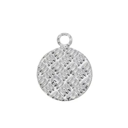 13x10mm Brass round textured charm - fine silver plating x1