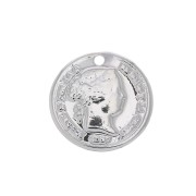 13mm Brass coin charm - fine silver plating x1|raw }}