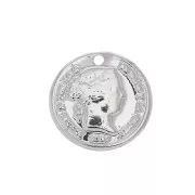 13mm Brass coin charm - fine silver plating x1