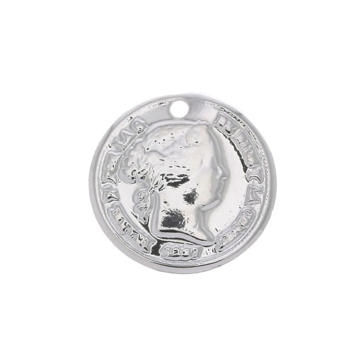 13mm Brass coin charm - fine silver plating x1