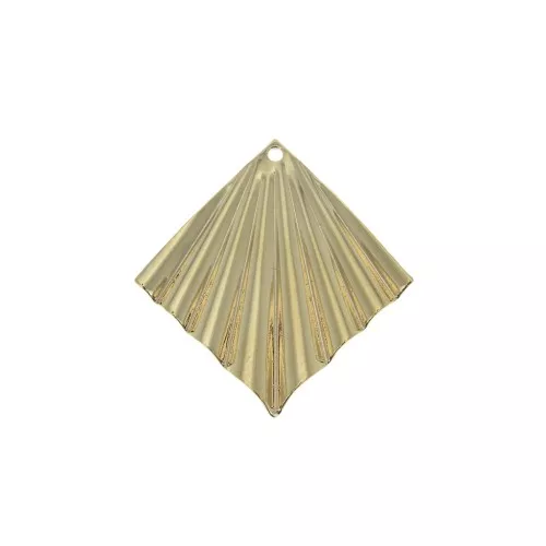 28x27mm Rhombus pleated effect pendant - Gold Plated x1