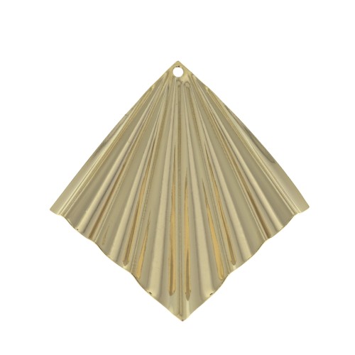 42x39mm Rhombus pleated effect pendant - Gold Plated x1
