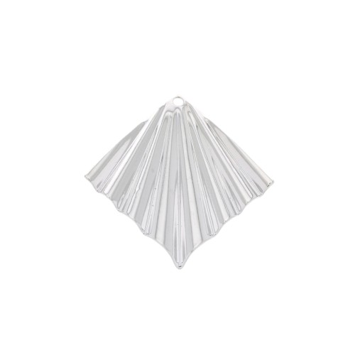 28x27mm Rhombus pleated effect pendant - fine silver plating x1
