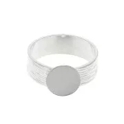 Adjustable striated ring for 10mm cabochon - fine silver plating x1