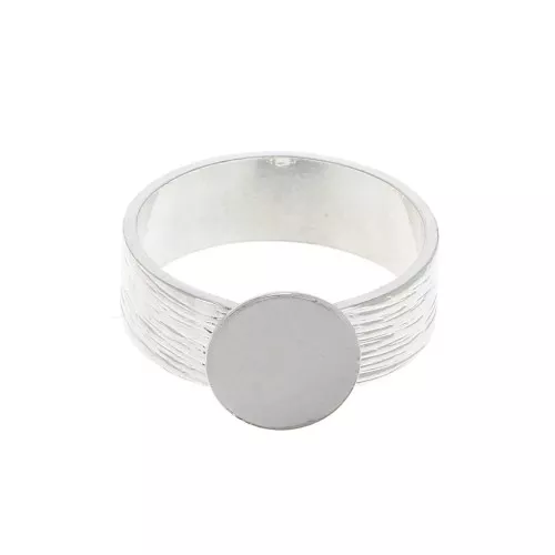 Adjustable striated ring for 10mm cabochon - fine silver plating x1