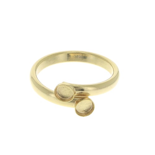 Adjustable double setting ring for a  4mm cabochon - Fine Gold Plated x1