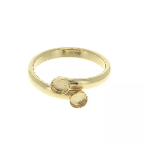 Adjustable double setting ring for a 4mm cabochon - Fine Gold Plated x1