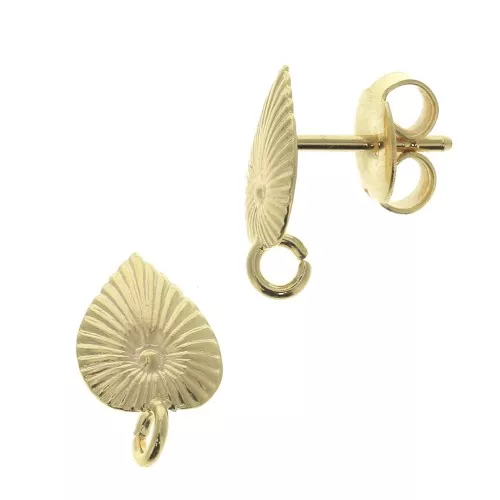 12x8mm Leaf earstuds with open ring - Gold Plated x2