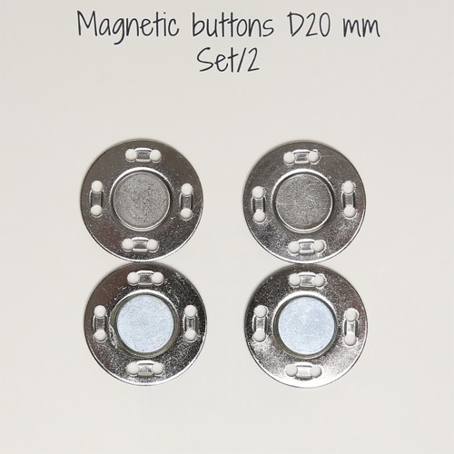 20mm Magnetic sewing buttons - Silver Tone x2