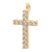 Cross charm with Zirconium oxides 11x7 mm - Fine gold plated x1