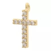 Cross charm with Zirconium oxides 11x7 mm - Fine gold plated x1