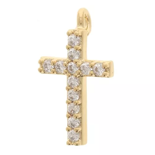 Cross charm with Zirconium oxides 11x7 mm - Fine gold plated x1