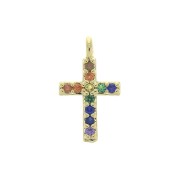 Cross Charm Zirconium Oxides 11.5x7 mm - Fine gold plated - Multicolor x1|raw }}