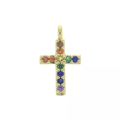 Cross Charm Zirconium Oxides 11.5x7 mm - Fine gold plated - Multicolor x1