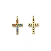 Cross Charm Zirconium Oxides 11.5x7 mm - Fine gold plated - Multicolor x1