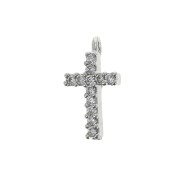 11x6mm Cross Charm with  zirconium oxide - Rhodium Tone - Crystal x1
