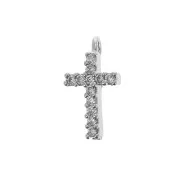 11x6mm Cross Charm with zirconium oxide - Rhodium Tone - Crystal x1