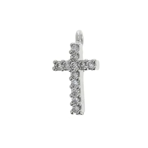 11x6mm Cross Charm with zirconium oxide - Rhodium Tone - Crystal x1
