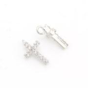 11x6mm Cross Charm with  zirconium oxide - Rhodium Tone - Crystal x1