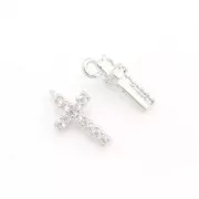 11x6mm Cross Charm with zirconium oxide - Rhodium Tone - Crystal x1