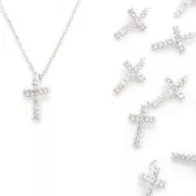 11x6mm Cross Charm with zirconium oxide - Rhodium Tone - Crystal x1