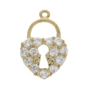 16x10.5mm Heart padlock charm with  zirconium oxide - Open ring - Gold Tone - Crystal x1|raw }}