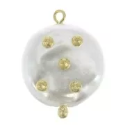 23x18mm Imitation mother-of-pearl & balls pendant - White - Gold Tone x1