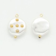 23x18mm Imitation mother-of-pearl & balls pendant - White - Gold Tone x1