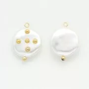 23x18mm Imitation mother-of-pearl & balls pendant - White - Gold Tone x1