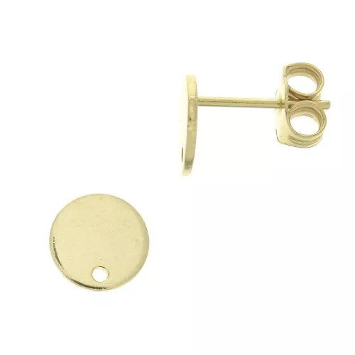 8mm Disc earstuds with hole - fine Gold plated x2